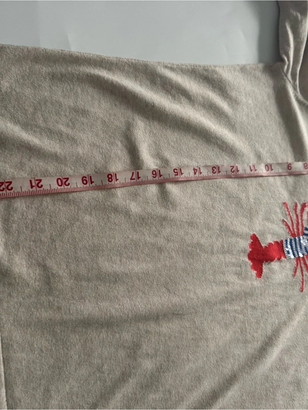 J. Crew Beige Crewneck Sweater with Red & Blue Lobster